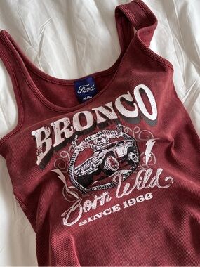 Ford Bronco Since 1966 Born Wild Ribbed Tank Top Sz M Distressed Graphic